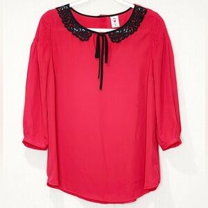 Disney X LC Lauren Conrad Snow White Lace Fairy Tale Blouse‎ Top Red Blouse